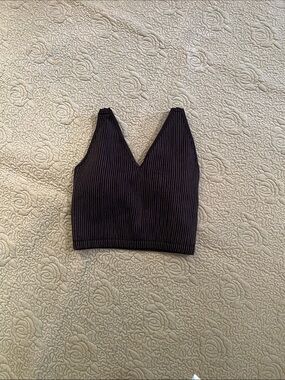 90 Degree By Reflex Black Ribbed V-Neck Crop Tank